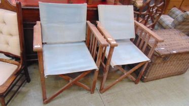 Two mid-20th century folding director's chairs backrest approx 88cm