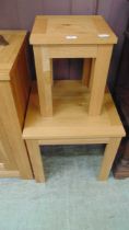 Two modern oak effect occasional tables