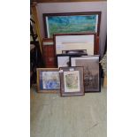 A large selection of framed and glazed pictures to include pastel of dogs, the others being on