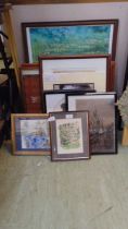 A large selection of framed and glazed pictures to include pastel of dogs, the others being on