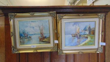 A pair of gilt framed oils on canvas of boating scenes