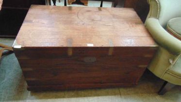 A 19th century mahogany/oak brass banded travelling trunk approx 55cm