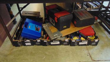 A large quantity of hand tools, toolboxes, etc