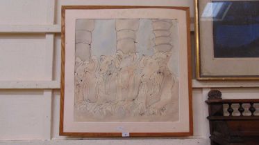 A watercolour drawing titled '"Rams" Luxor Egypt' signed bottom right