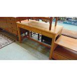 A reproduction beech effect two drawer desk approx 77cm