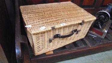 A wicker picnic basket