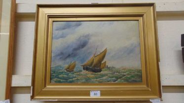 A gilt framed oil on board of sailing boats