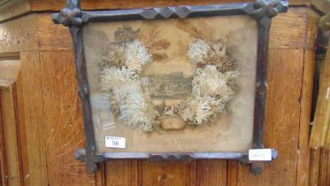 A Victorian oak framed collage of seaweed basket with photograph to back