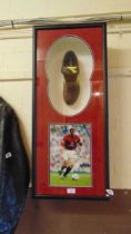 A mounted signed football boot with photograph of Roy Keane for Manchester United