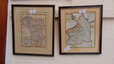 Two framed and glazed coloured maps of Yorkshire and Northumberland