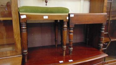 A Victorian commode stool together with a mahogany framed stool upholstered in a green Draylon