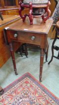 A Victorian mahogany drop leaf work table with single drawer