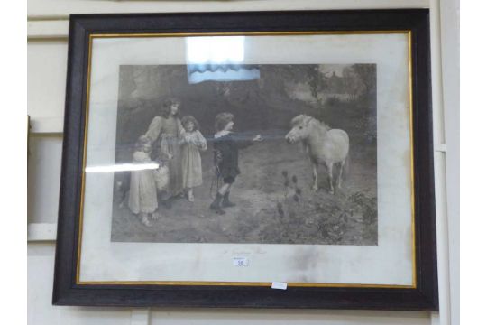 An early 20th century oak framed and glazed print titled 'A Tempting Bait' depicting young - Image 1 of 2