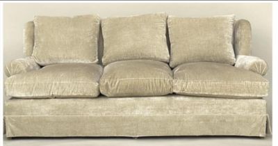 SOFA, 'Donghia' three seater with oyster chenille velvet upholstery and feather-filled pads, (