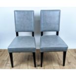 DINING CHAIRS, a set of six, in a textured grey leather upholstery, 102cm H each.