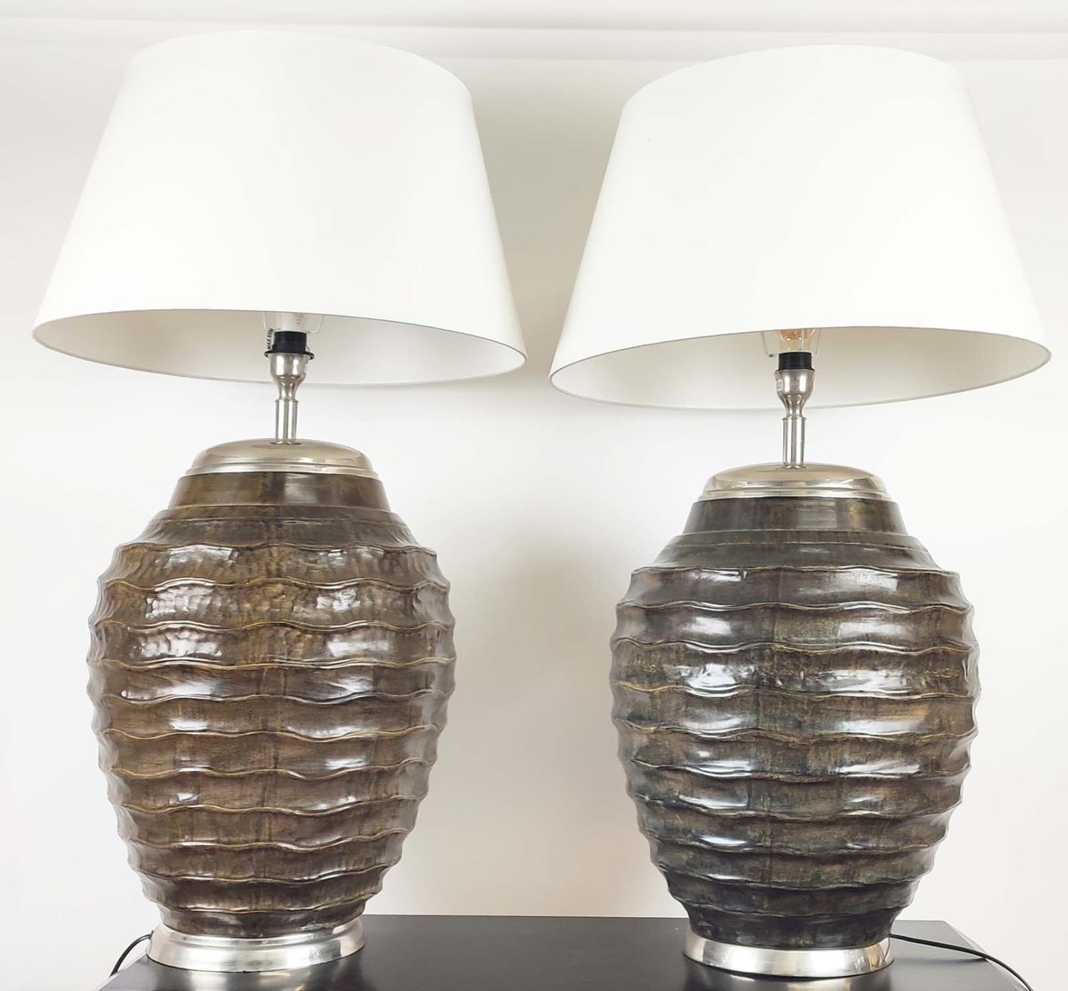 TABLE LAMPS, a pair, contemporary oversized design, with shades, 100cm H. - Image 2 of 7