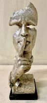 'THE MASK', CONTEMPORARY bronze sculpture on a black marble plinth base, 40cm high, 12cm wide,