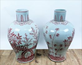 PAOLO MOSCHINO BALUSTER VASES, a pair, under glazed with plum tree motif, 70cm H each. (2)