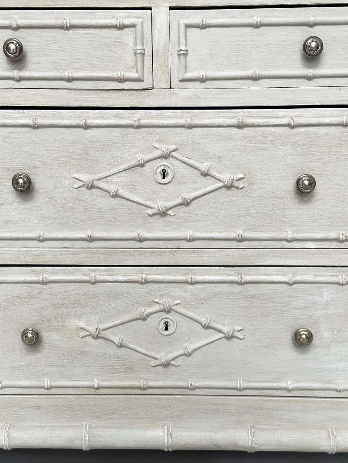 FAUX BAMBOO CHEST, 19th century traditionally grey painted with two short above two long drawers, - Image 5 of 6