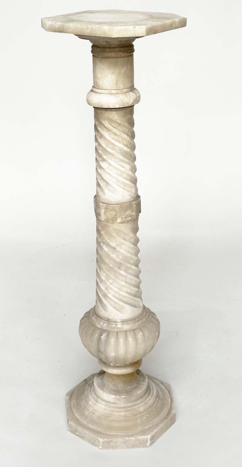 ALABASTER COLUMN, 19th century Italian with spiral and reeded column with octagonal base, 102cm H