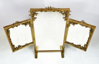 DRESSING MIRROR, late 19th/early 20th century giltwood and metal with triple hinged plates.