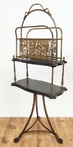 REVOLVING MAGAZINE STAND, Victorian mahogany, circa 1890, of two-tier form, Rococo style brass