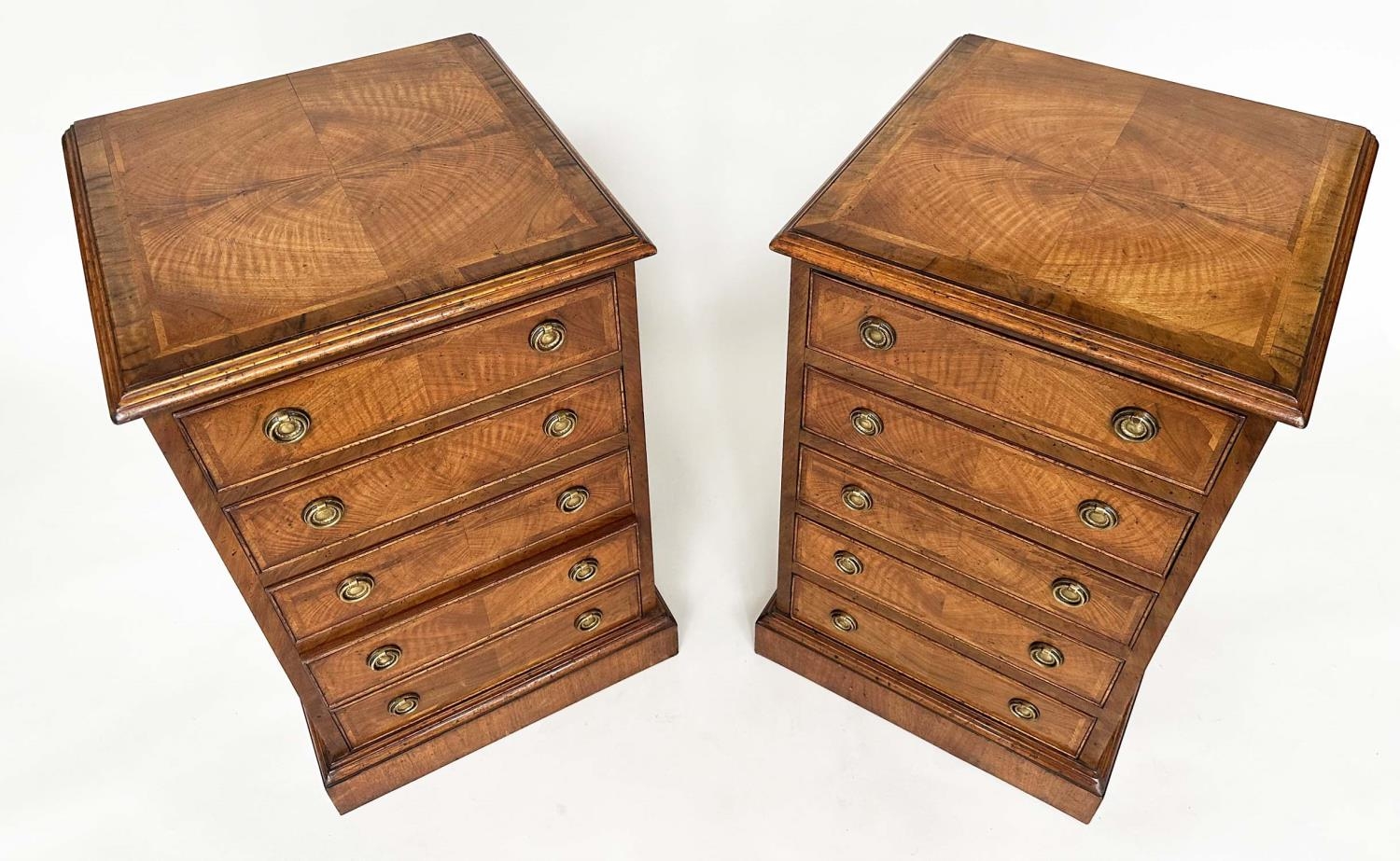 BEDSIDE CHESTS, a pair, George III design figured walnut and crossbanded, each with four drawers, - Image 9 of 10