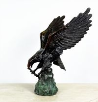 BRONZE EAGLE, cast swooping in flight, 53cm H x 33cm W.