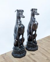 CONTEMPORARY SCHOOL SCULPTURAL SEATED DOGS, a pair, cast metal, 75cm H. (2)