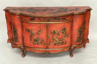 SIDE CABINET, 20th century Italian parcel gilt and scarlet lacquer Chinoiserie decorated with a