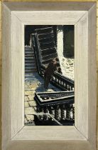 CAREL WEIGHT (1908-1997), 'Chelsea Embankment Steps with Figure', oil on canvas, 40cm x 20cm,