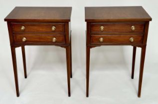 LAMP TABLES, a pair, George III design figured walnut, each crossbanded with two frieze drawers