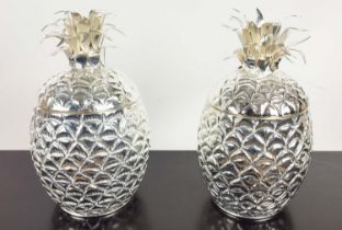 ICE BUCKETS, a pair, in the form of pineapples, polished metal, 33cm H each approx. (2)