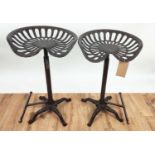 STOOLS, a set of eight tractor seat style, height adjustable, 81cm H at tallest approx, with