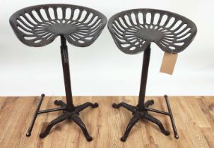 STOOLS, a set of eight tractor seat style, height adjustable, 81cm H at tallest approx, with