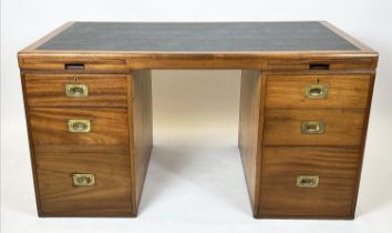 WARING & GILLOW CAMPAIGN STYLE PEDESTAL DESK, mahogany with six drawers, two brushing slides and