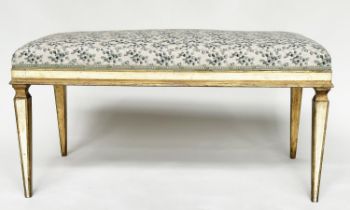 WINDOW SEAT, Italian Florentine parcel gilt, rectangular with eucalyptus print upholstery and