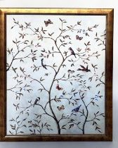 BIRDS AND BLOSSOM PRINT, gilt framed print of humming birds and others amongst trailing blossom,