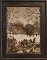 BARBARA J CARTER (Contemporary school), 'Ladbroke Square Garden in the snow', oil on board, 30cm x