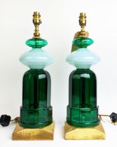 CENEDESE MURANO GLASS TABLE LAMPS, a pair, with an alexandrite glass centres which changes colour