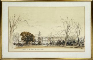 ATTRIBUTED TO SIR HUGH CASSON (British 1910-1999), 'Elevation to the gardens of Selwyn College',