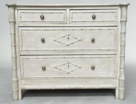 FAUX BAMBOO CHEST, 19th century traditionally grey painted with two short above two long drawers,
