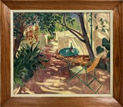 BEN MATHEWS (1889-1975) 'Terrace, Majorca', (possibly Deia), oil on board, 50cm x 60cm, signed,