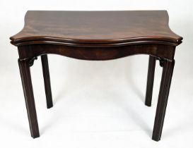 CONCERTINA ACTION SERPENTINE CARD TABLE, 74cm H x 92cm x 46cm, 92cm open, George III mahogany, circa