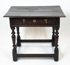SIDE TABLE, 65cm H x 76cm x 56cm, William & Mary oak, circa 1700, with frieze drawer.
