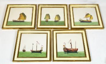 ASIAN SCHOOL, 'Asian sailing Crafts' lithographs, 34cm x 34cm, framed. (5)