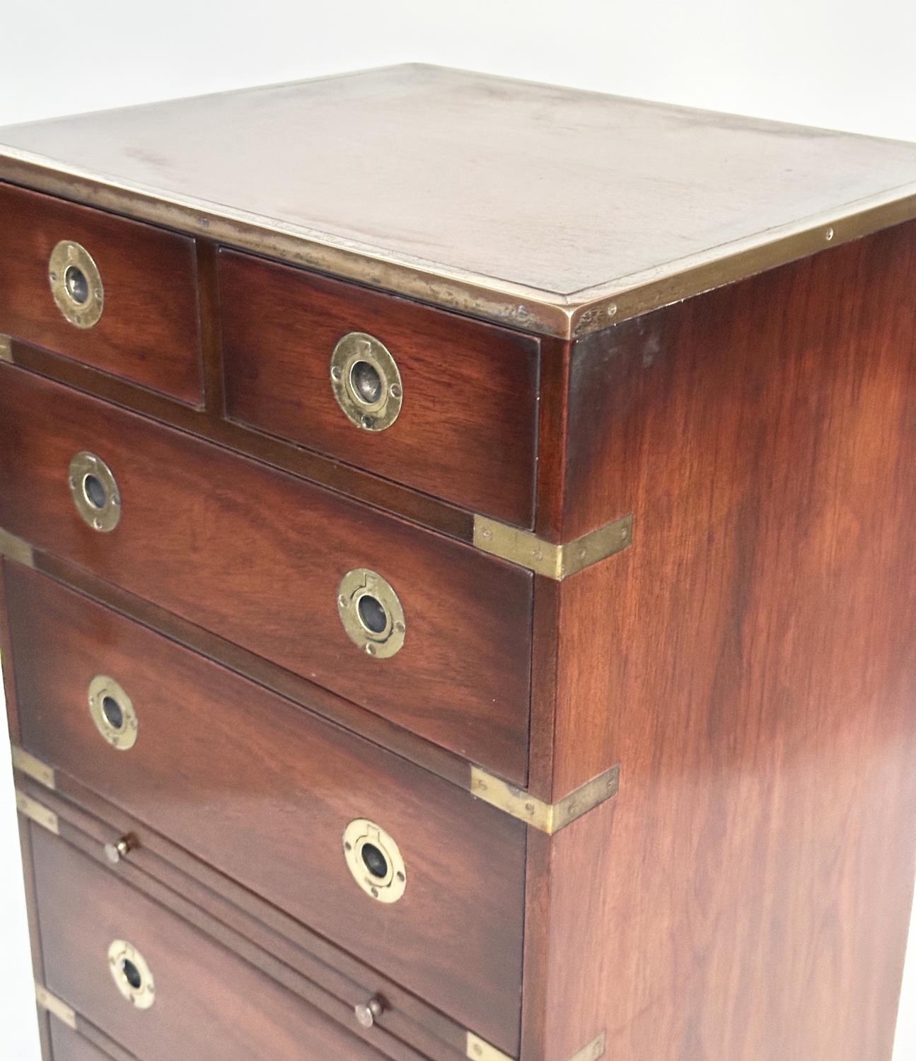 TALL CHEST, campaign style mahogany and brass bound with six drawers and slide, 111cm H x 46cm W x - Image 3 of 7