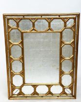 WALL MIRROR, Italian giltwood rectangular with laid silver leaf mirror, octagonal and marginal plate