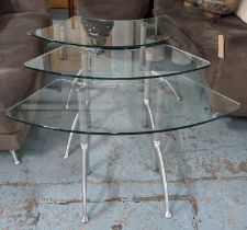 ROLF BENZ SIDE TABLES, a set of three differing glass tops, 104cm x 62cm x 56cm approx. at largest.