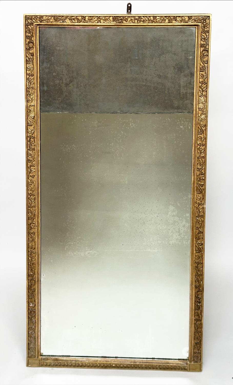 WALL MIRROR, 19th century giltwood and gesso with rectangular trailing berry inset frame and two